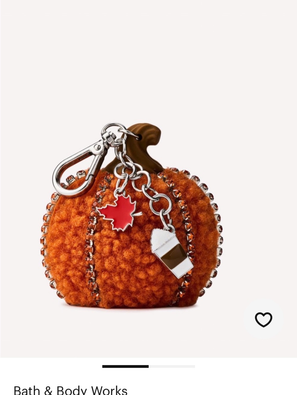 Bath & Body Works Orange Fuzzy Pumpkin Keychain Charm with Silver Accents